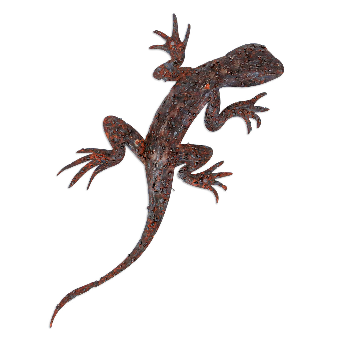 Handcrafted Salamander-Shaped Brown Iron Wall Art - Sylvan Salamander