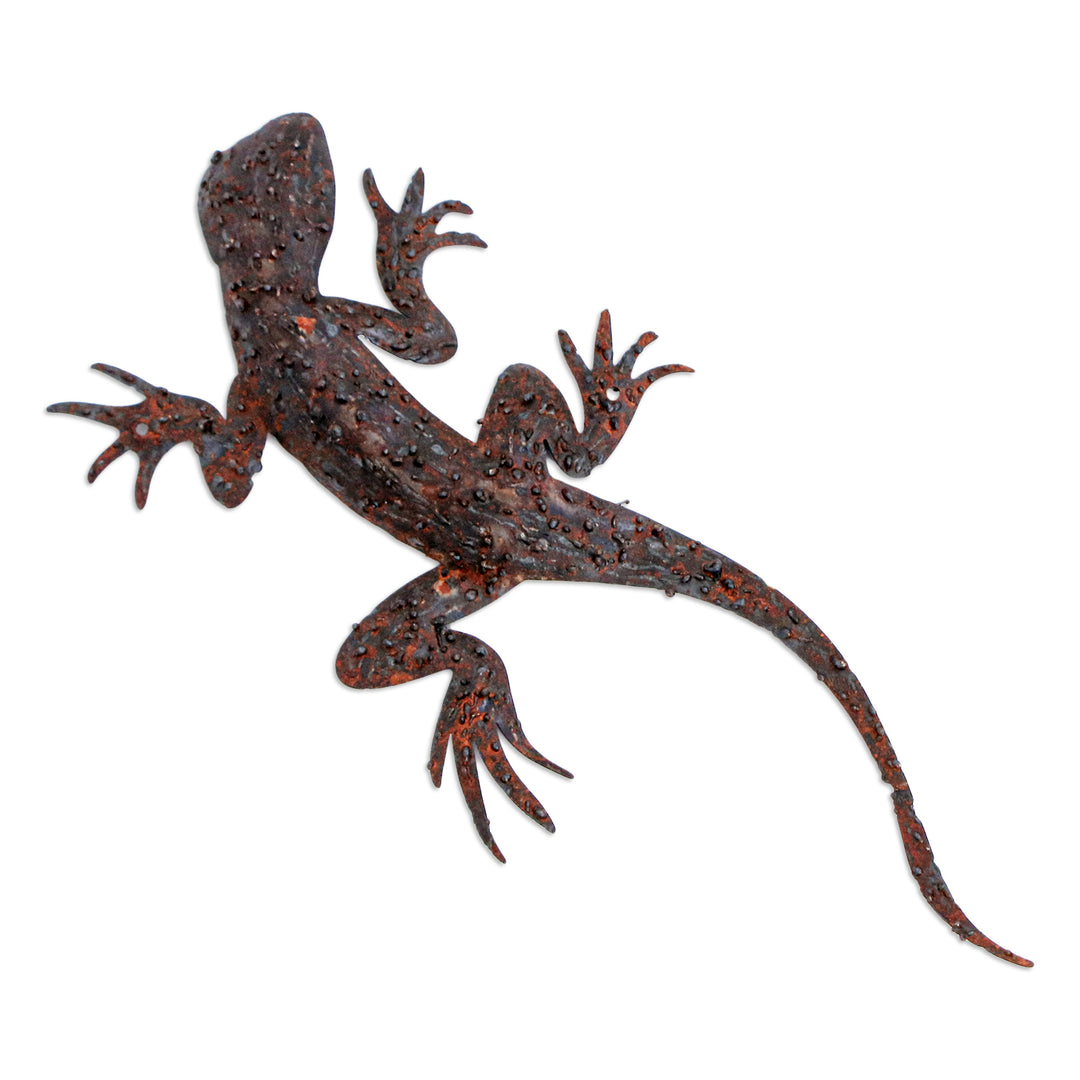 Handcrafted Salamander-Shaped Brown Iron Wall Art - Sylvan Salamander