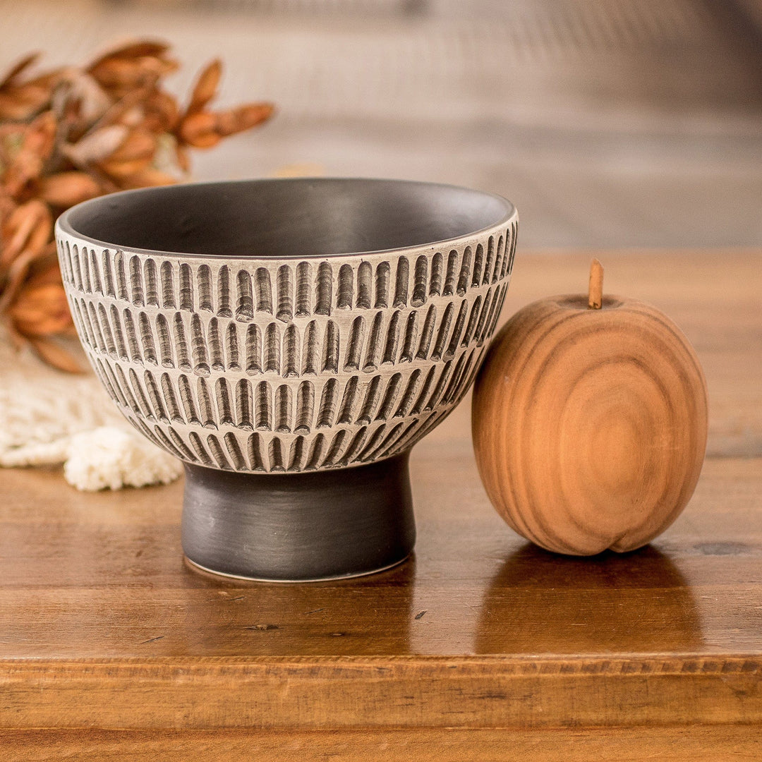 Ivory and Black Textured Ceramic Vase Handmade in Guatemala - Harmonious Symphony in Black