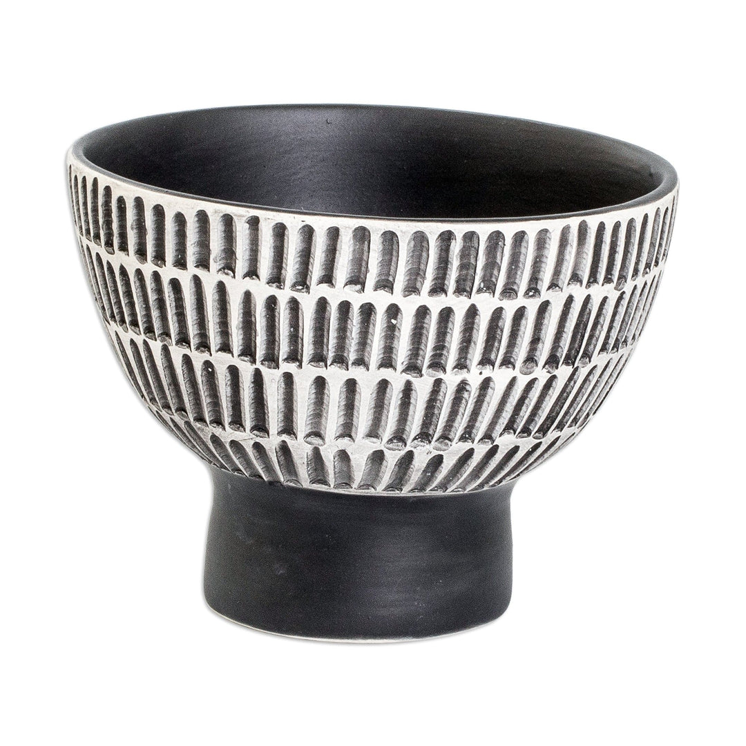 Ivory and Black Textured Ceramic Vase Handmade in Guatemala - Harmonious Symphony in Black