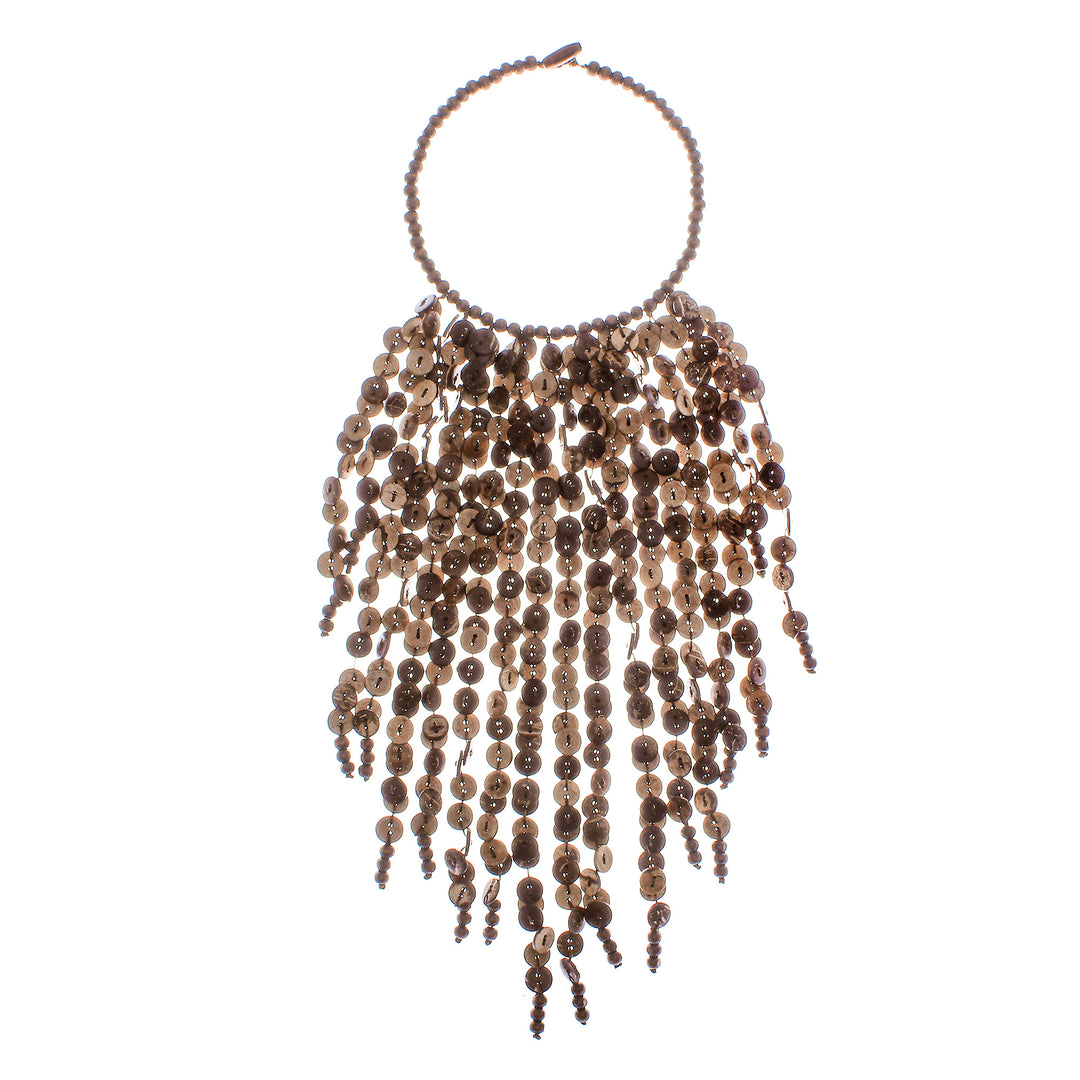 Tropical Wood and Coconut Shell Waterfall Necklace - Tropical Waterfall