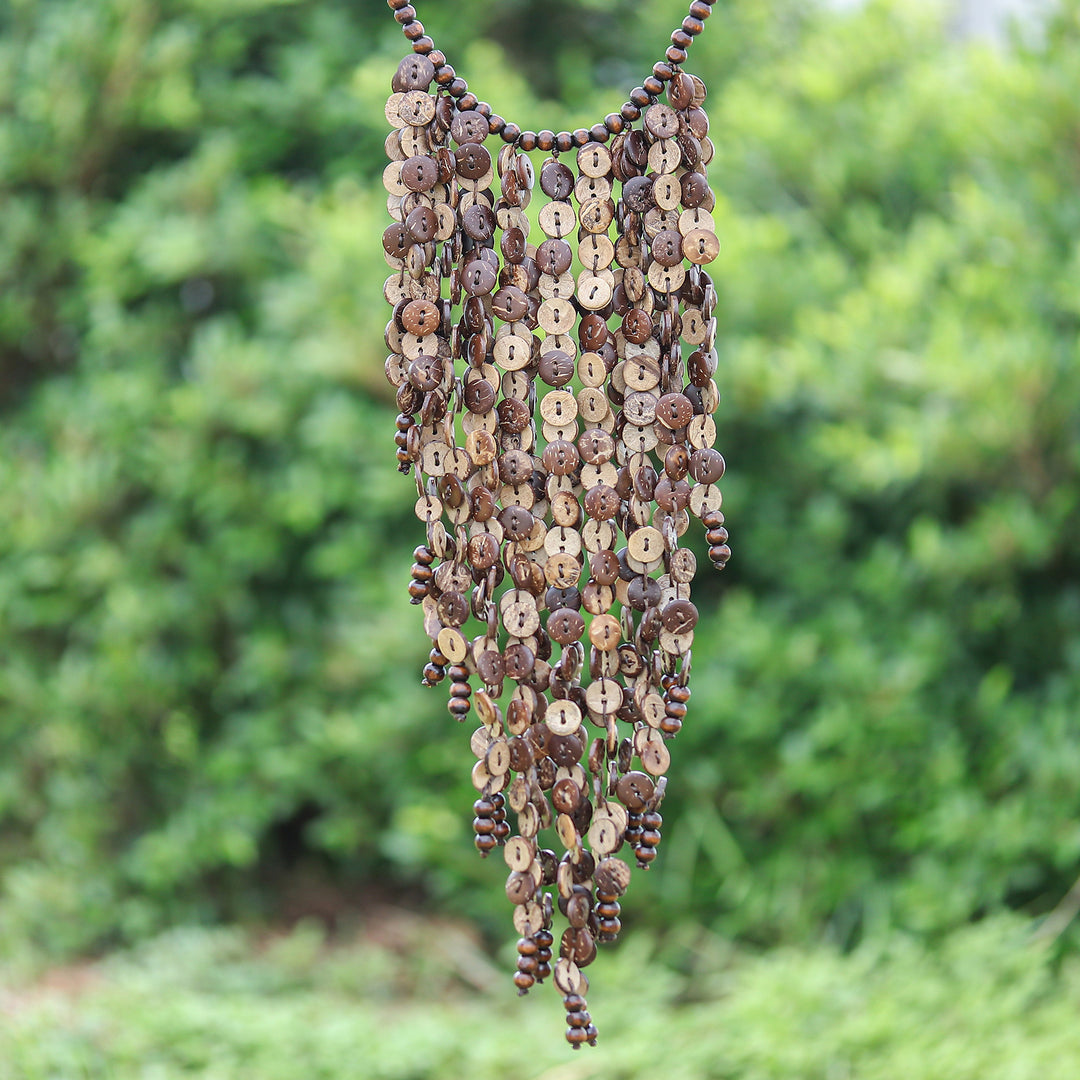 Tropical Wood and Coconut Shell Waterfall Necklace - Tropical Waterfall