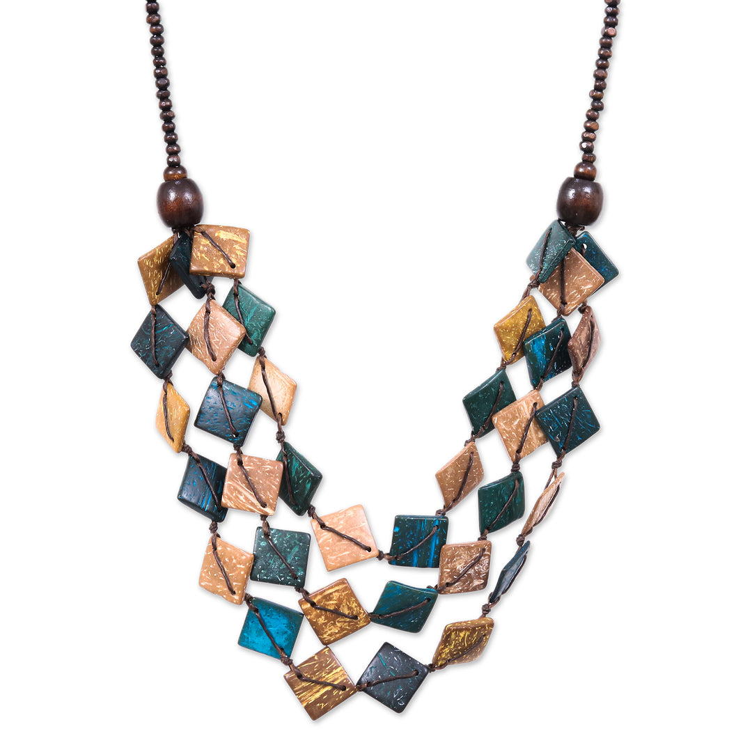 Teal and Golden Coconut Shell Beaded Strand Necklace - Coastal Diamonds