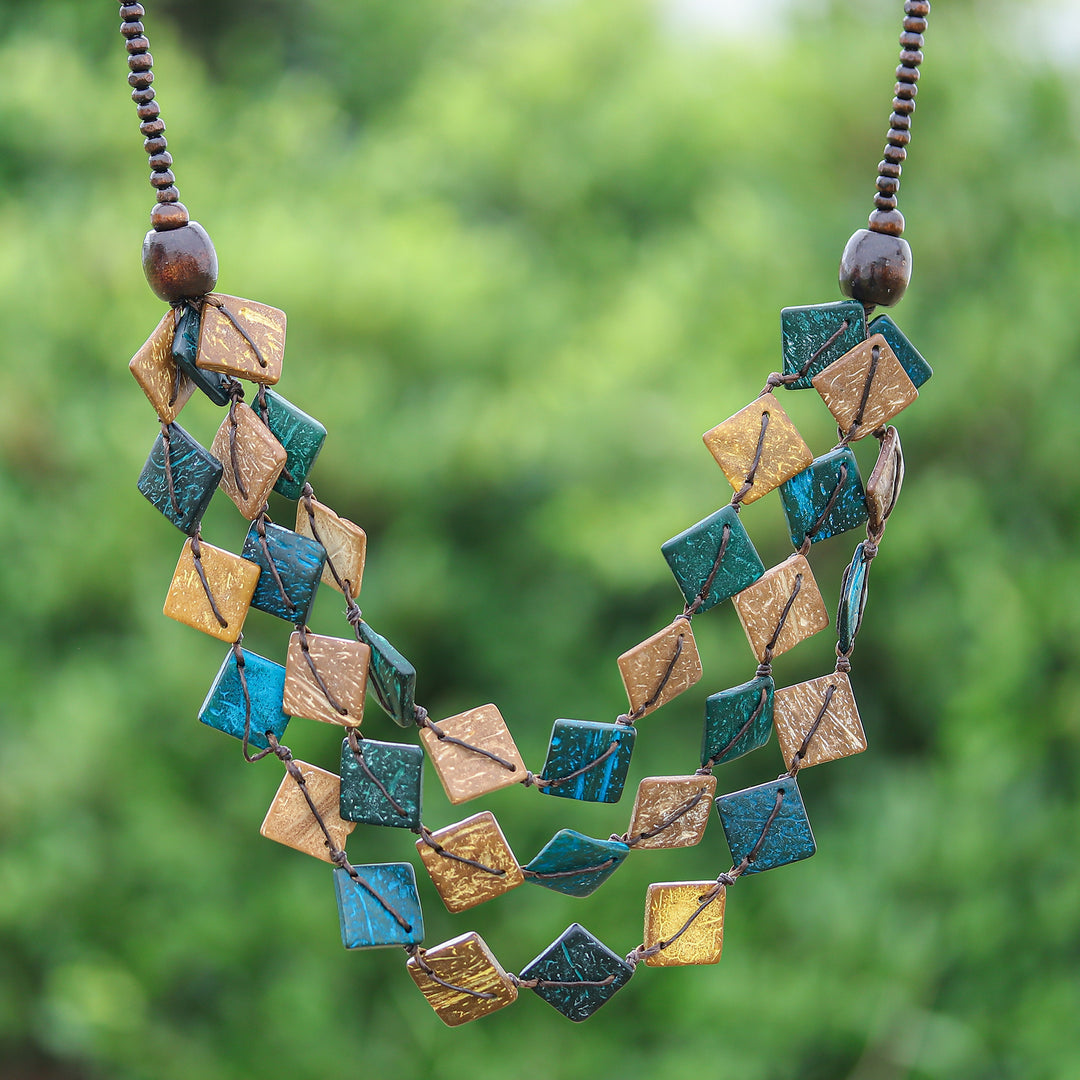Teal and Golden Coconut Shell Beaded Strand Necklace - Coastal Diamonds