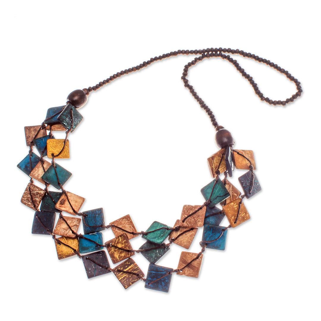 Teal and Golden Coconut Shell Beaded Strand Necklace - Coastal Diamonds