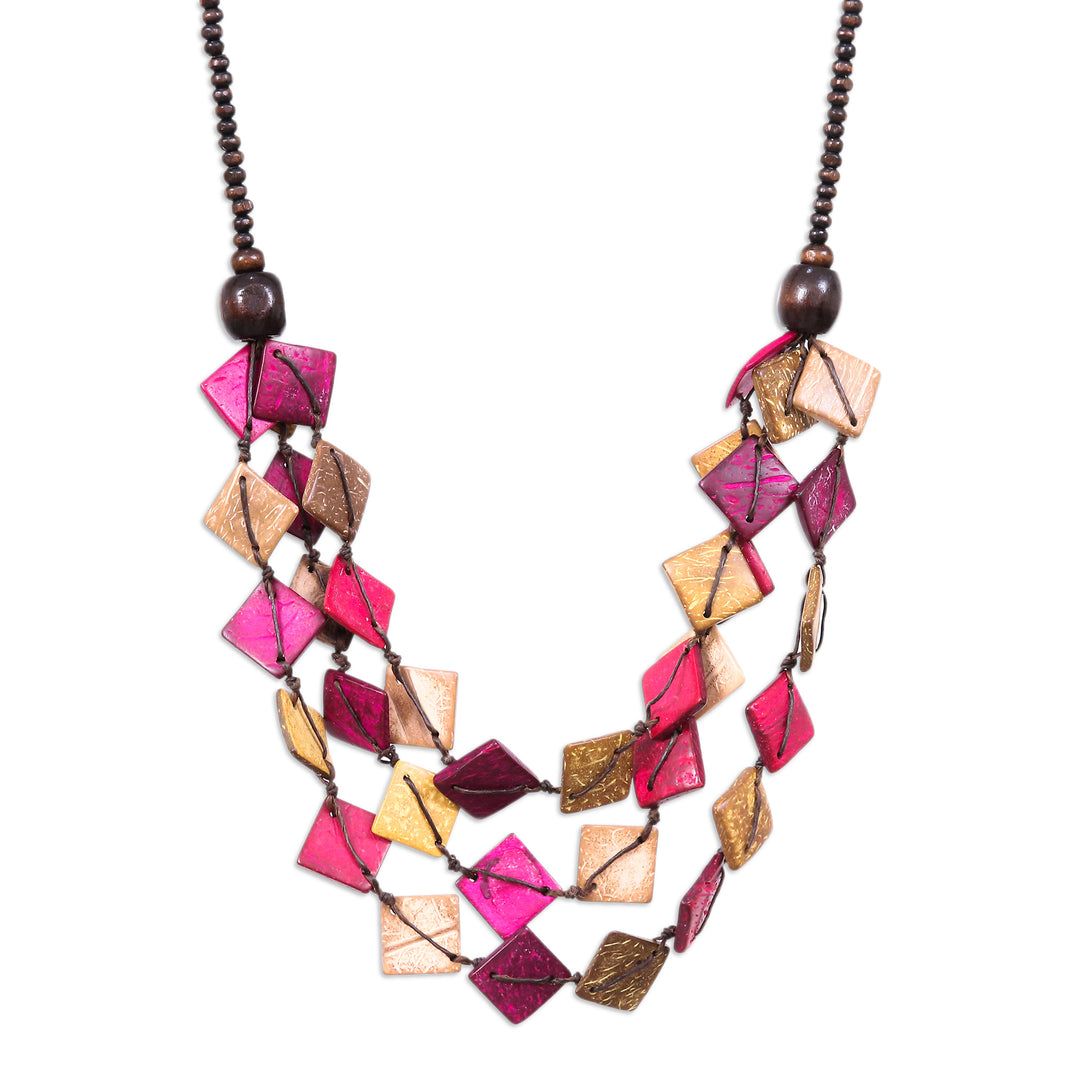 Pink and Golden Coconut Shell Beaded Strand Necklace - Tender Diamonds