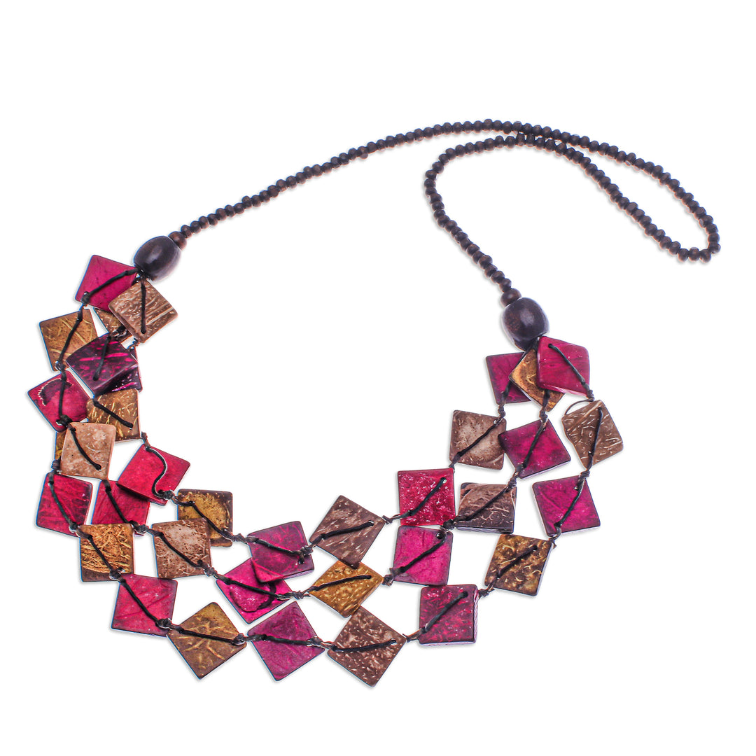 Pink and Golden Coconut Shell Beaded Strand Necklace - Tender Diamonds