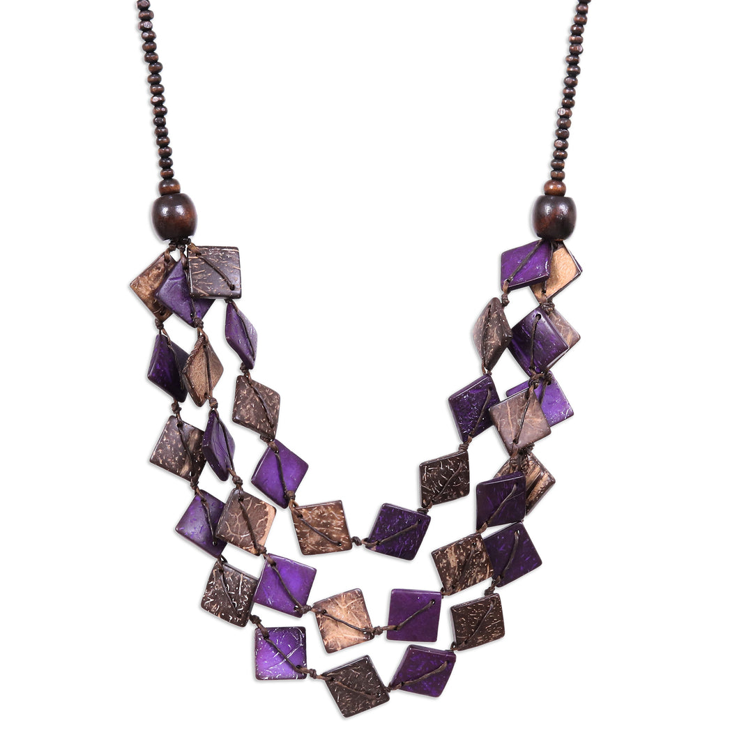 Purple Wood and Coconut Shell Beaded Strand Necklace - Enchanted Diamonds