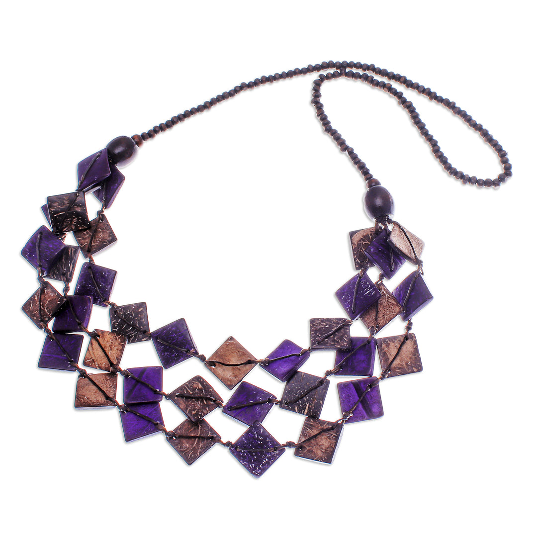 Purple Wood and Coconut Shell Beaded Strand Necklace - Enchanted Diamonds