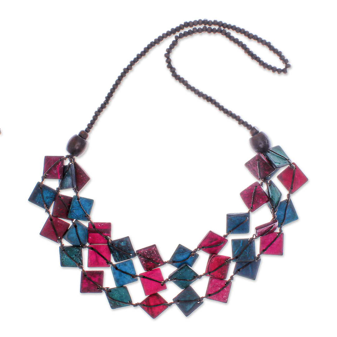 Pink and Turquoise and Coconut Shell Beaded Strand Necklace - Dreamy Diamonds