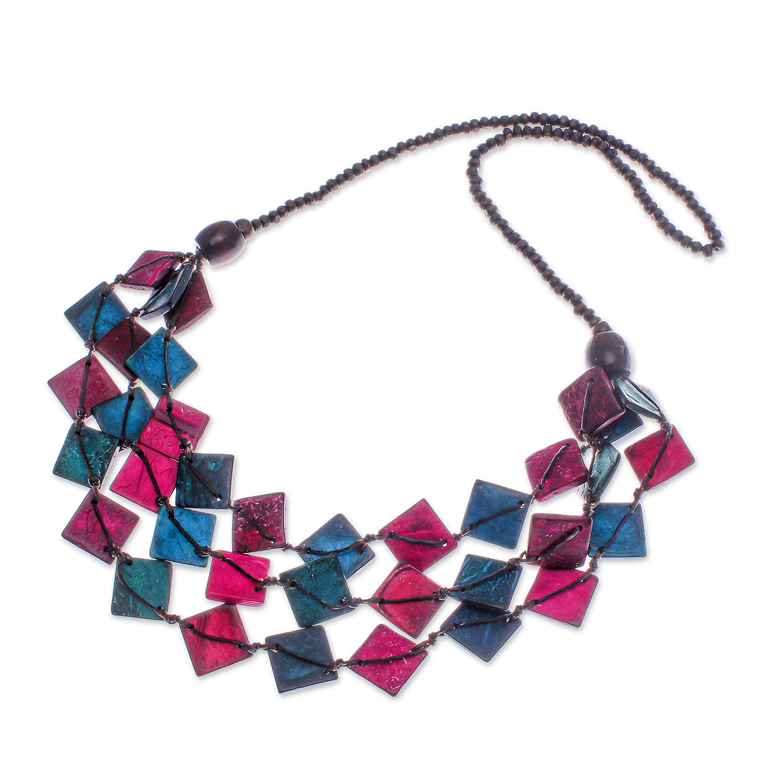 Pink and Turquoise and Coconut Shell Beaded Strand Necklace - Dreamy Diamonds