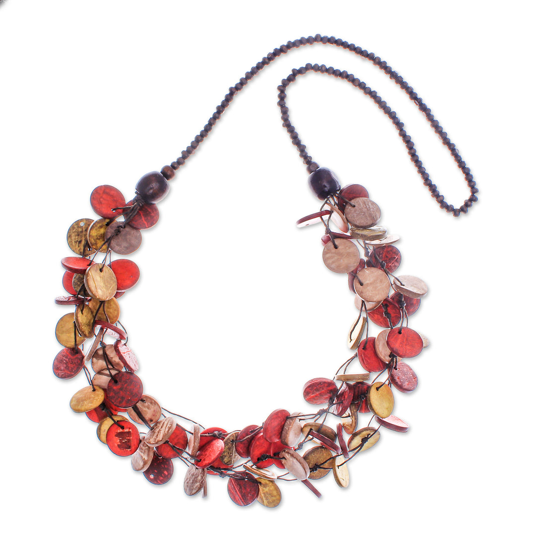 Red and Yellow Round Wood Beaded Three-Strand Necklace - Cycles of Fire