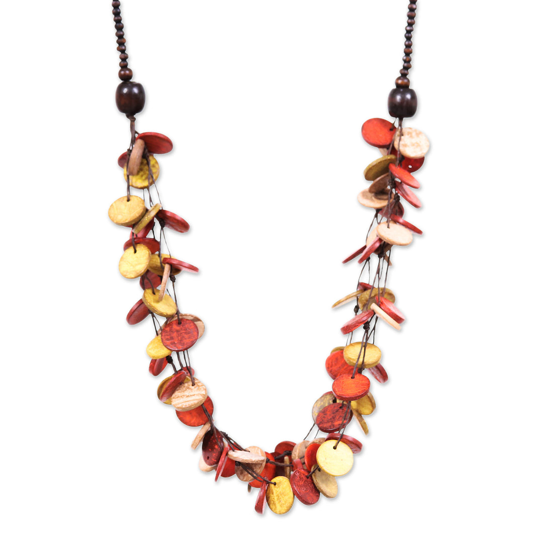 Red and Yellow Round Wood Beaded Three-Strand Necklace - Cycles of Fire