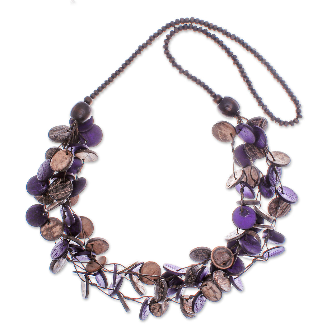 Purple and Brown Round Wood Beaded Three-Strand Necklace - Cycles of Magic