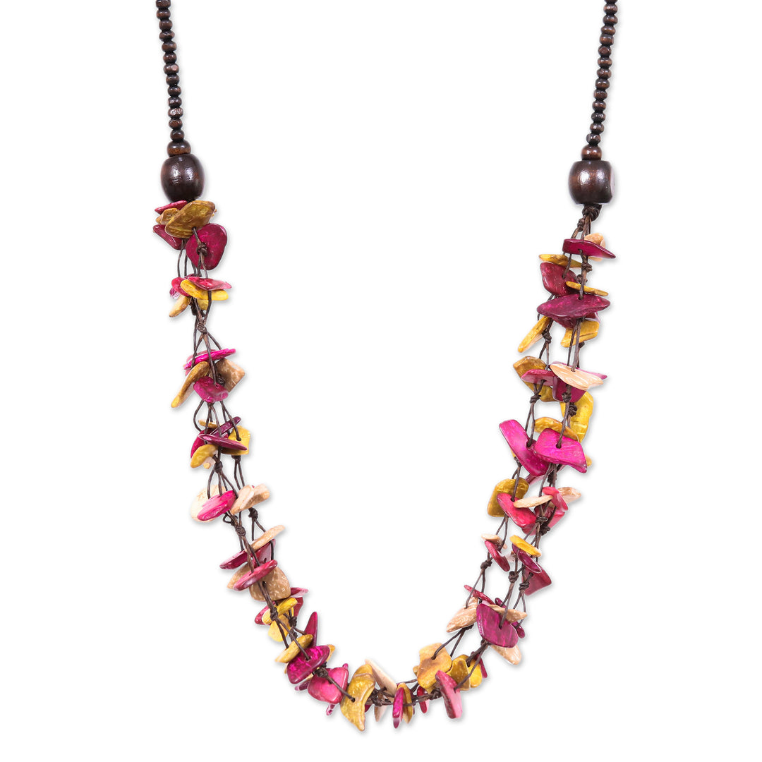 Hand-Painted Fuchsia and Yellow Beaded Three-Strand Necklace - Fragments of Sweetness