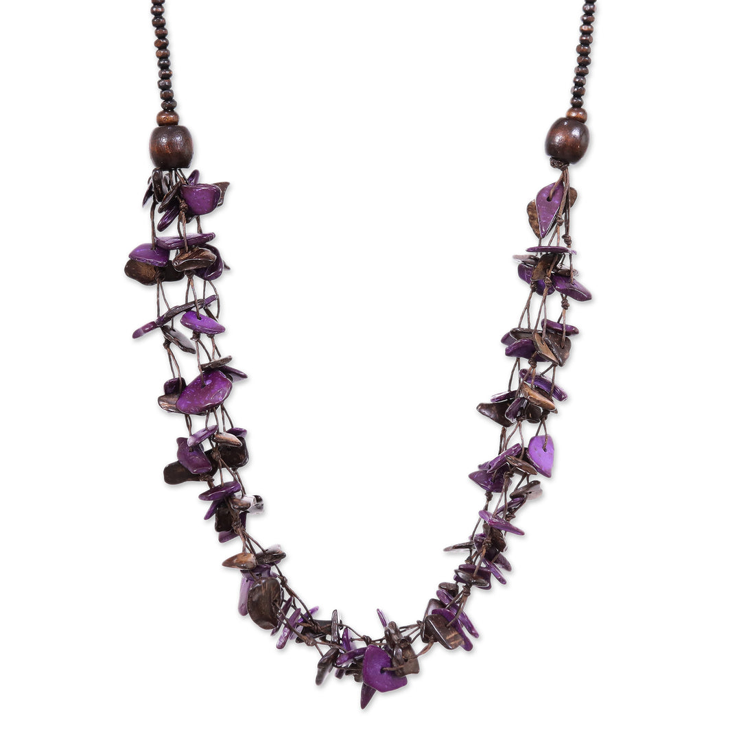 Hand-Painted Purple and Brown Beaded Three-Strand Necklace - Fragments of Magic