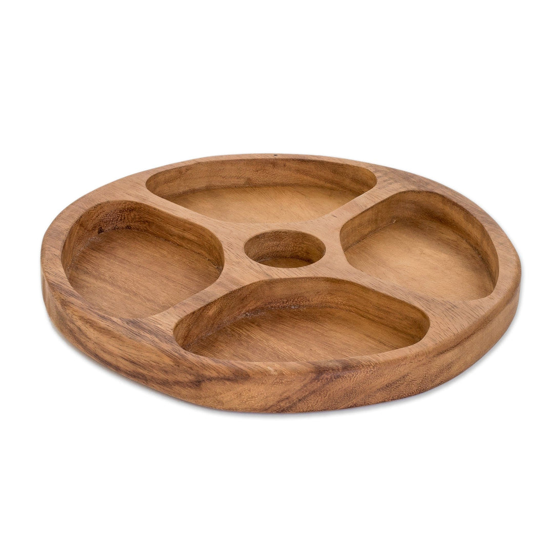 Handcrafted Wood Appetizer Platter with Four Compartments - Let Us Share