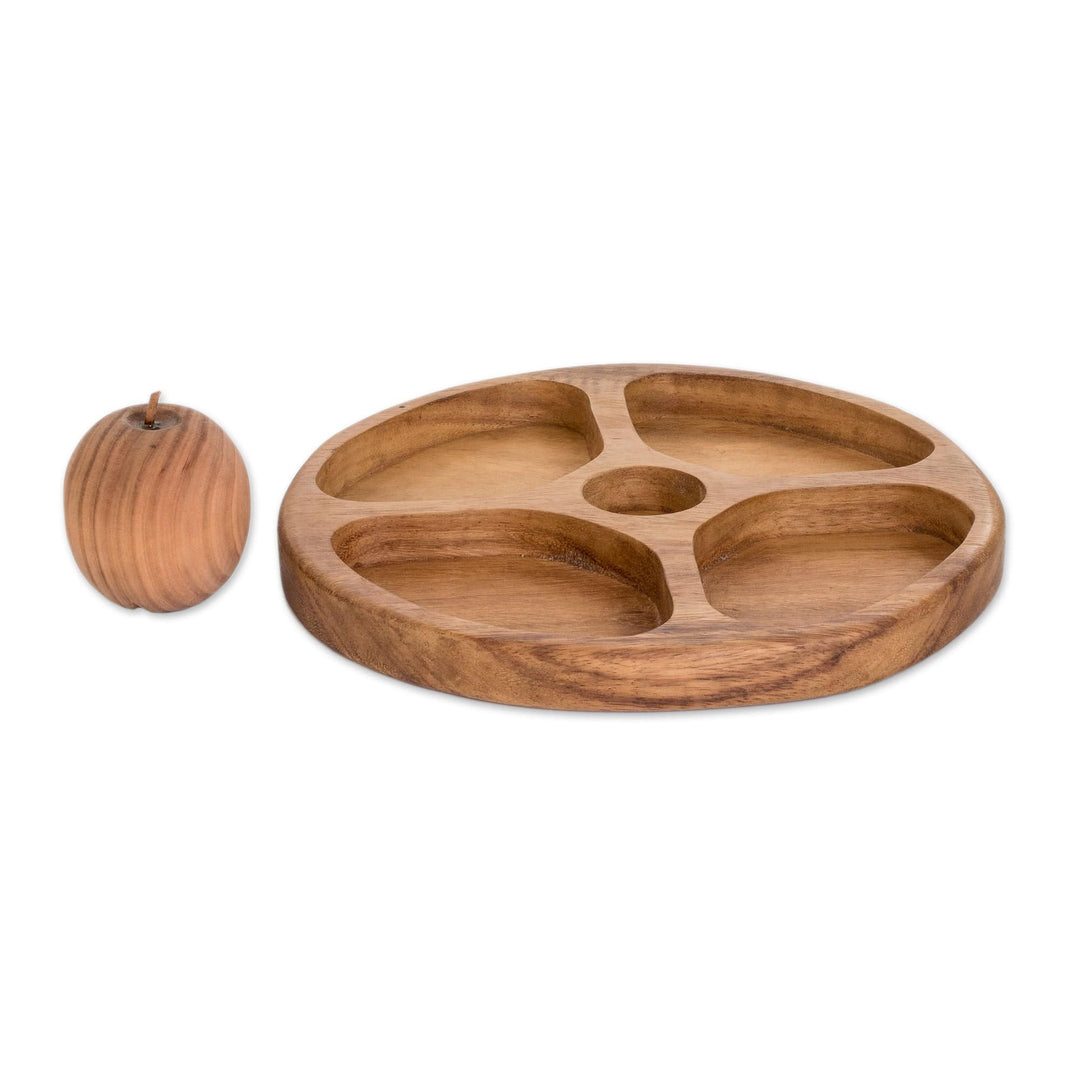 Handcrafted Wood Appetizer Platter with Four Compartments - Let Us Share