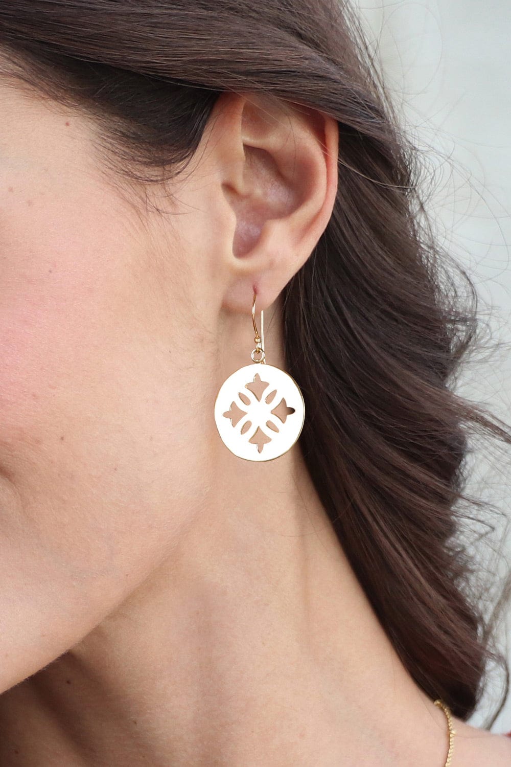 Floral High-Polished Round Brass Dangle Earrings from India - Spring Seal