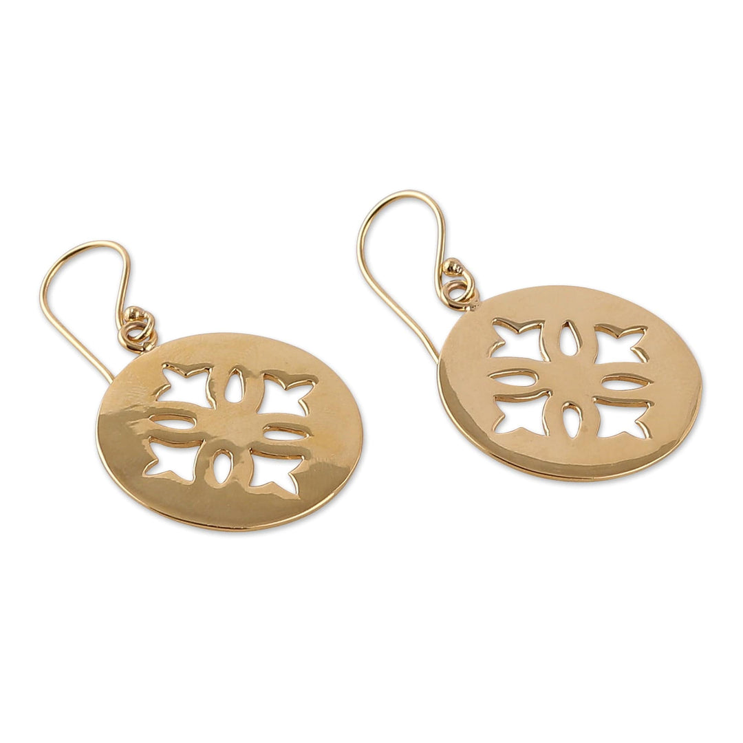 Floral High-Polished Round Brass Dangle Earrings from India - Spring Seal