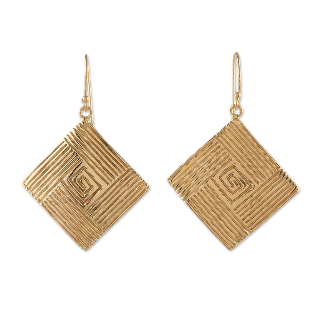 Diamond-Shaped Polished Brass Dangle Earrings from India - Diamond Routes