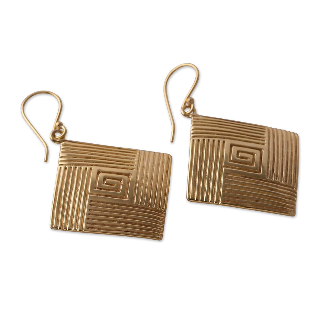Diamond-Shaped Polished Brass Dangle Earrings from India - Diamond Routes