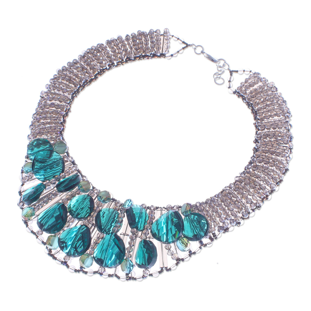 Steel and Glass Beaded Choker Necklace in Turquoise Hues - Bewitched Night