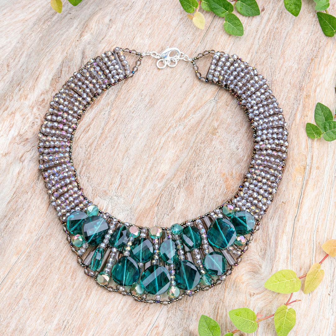 Steel and Glass Beaded Choker Necklace in Turquoise Hues - Bewitched Night
