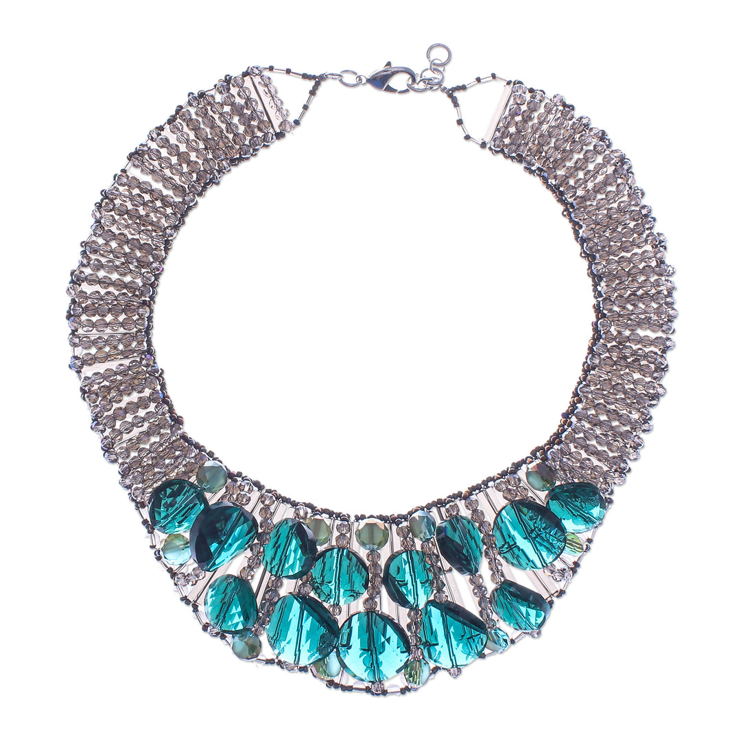 Steel and Glass Beaded Choker Necklace in Turquoise Hues - Bewitched Night