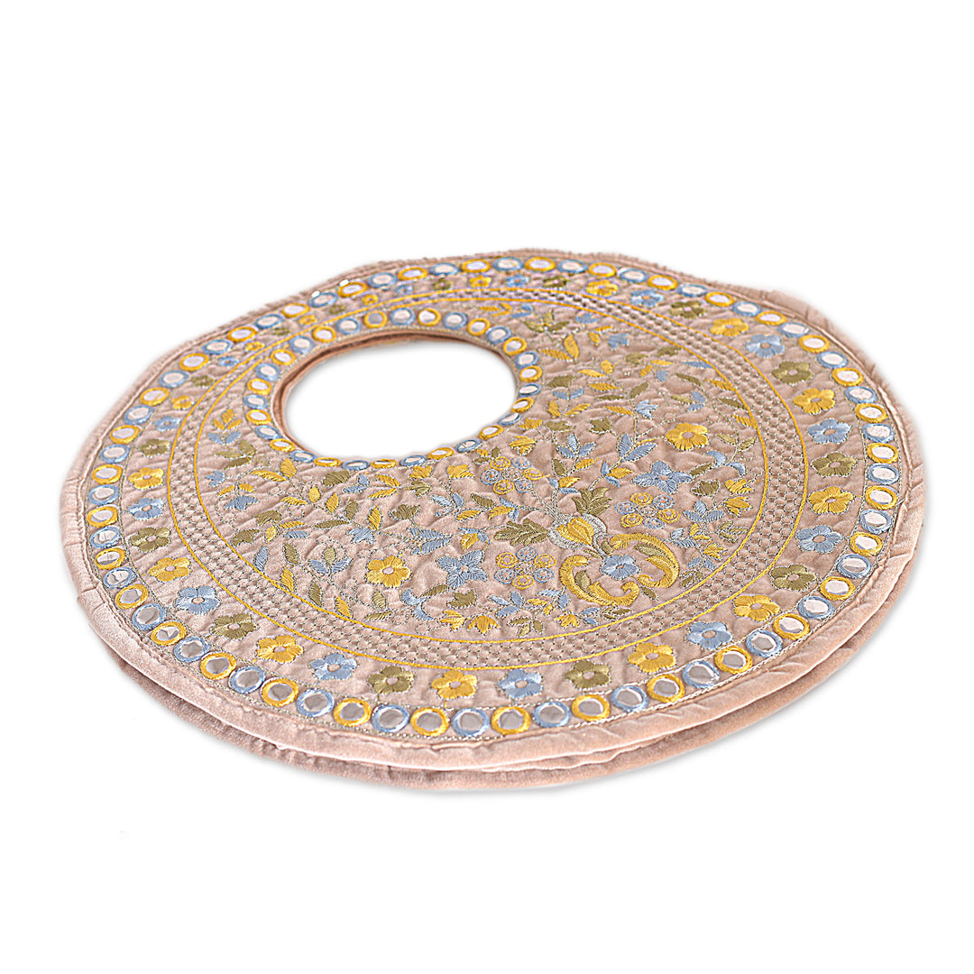 Floral Rayon Embroidered Yellow and Beige Handle Bag - Prosperous Jaipur