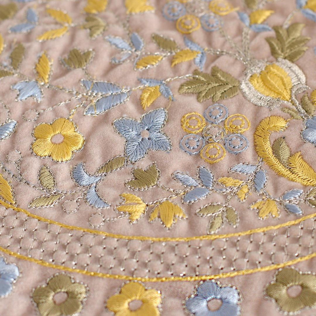 Floral Rayon Embroidered Yellow and Beige Handle Bag - Prosperous Jaipur