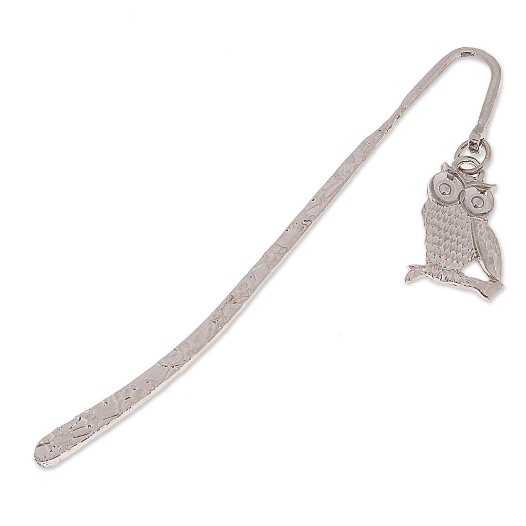High-Polished Zamac Metal Bookmark with Silver Owl Charm - Silver Wisdom
