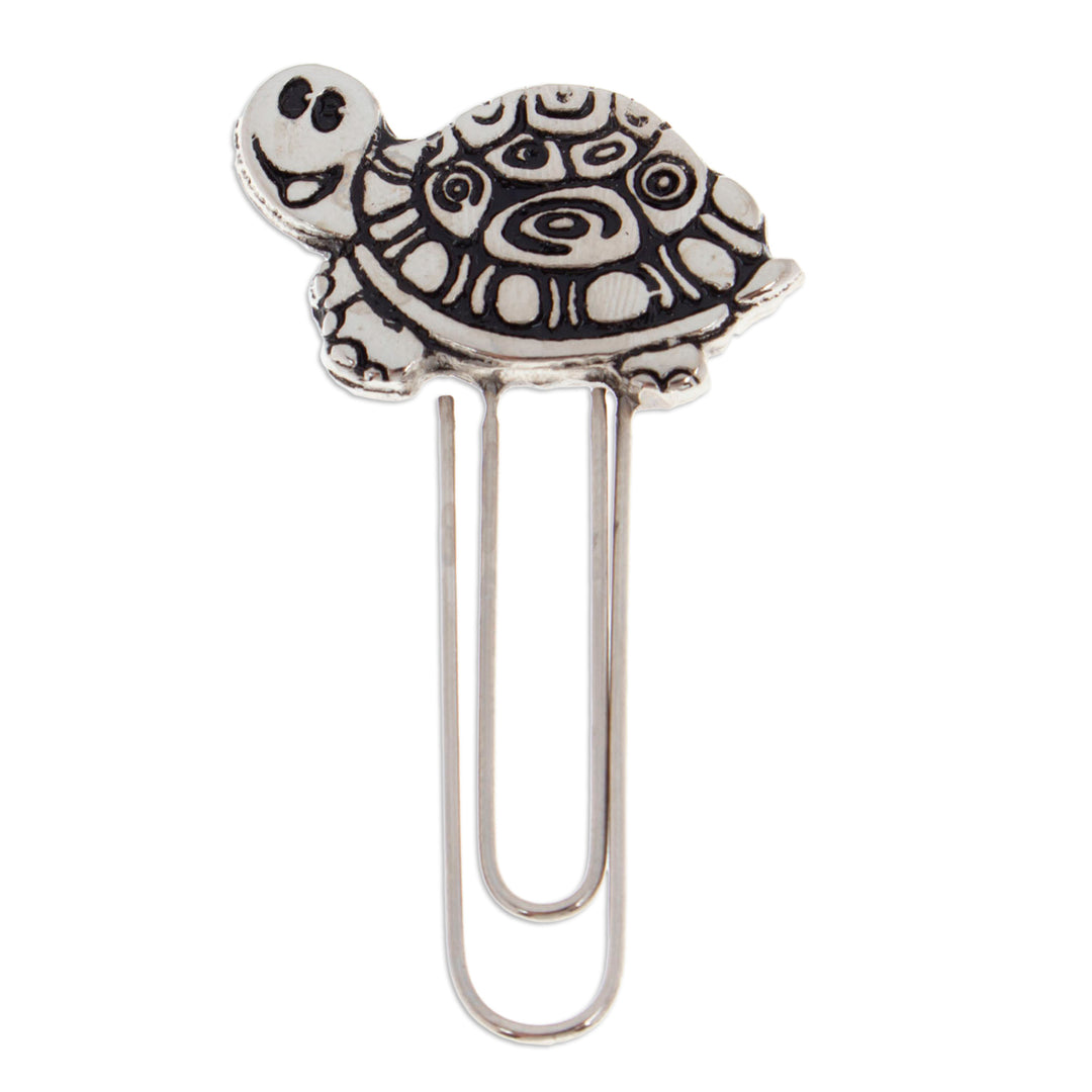 Polished and Oxidized Zamac Metal Turtle Clip Bookmark - Literary Carapace