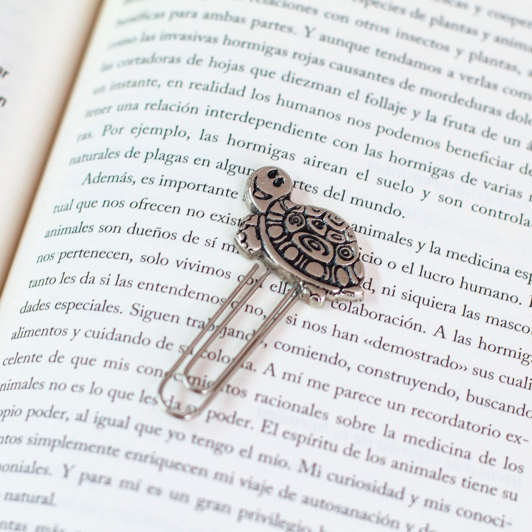 Polished and Oxidized Zamac Metal Turtle Clip Bookmark - Literary Carapace