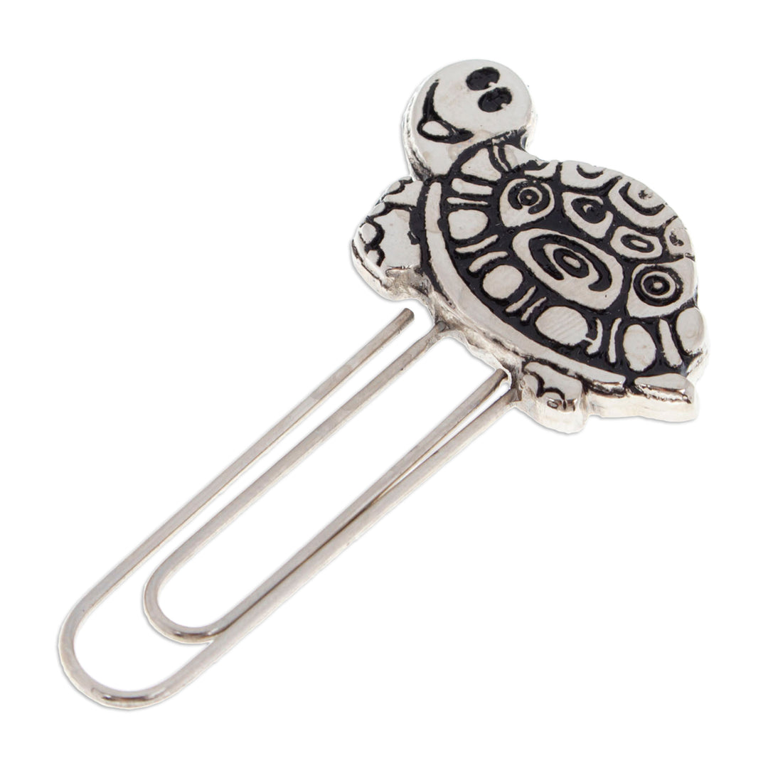 Polished and Oxidized Zamac Metal Turtle Clip Bookmark - Literary Carapace
