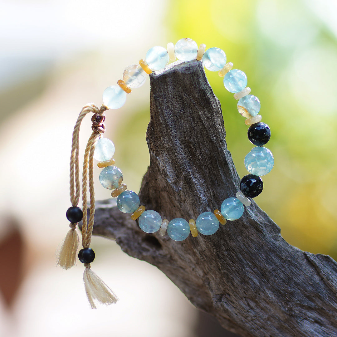 Bohemian Adjustable Multi-Gemstone Beaded Bracelet from Bali - Clear Waves