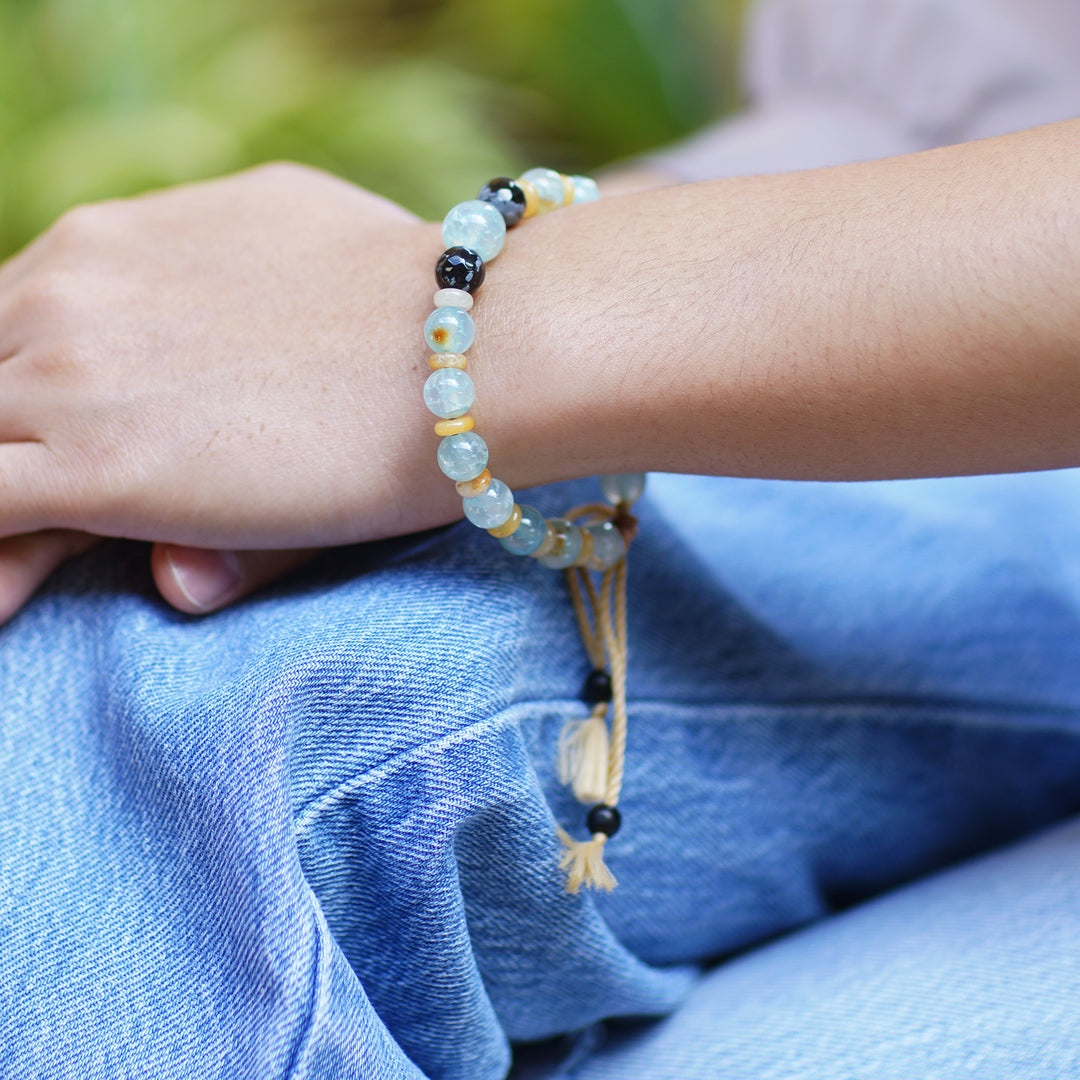 Bohemian Adjustable Multi-Gemstone Beaded Bracelet from Bali - Clear Waves