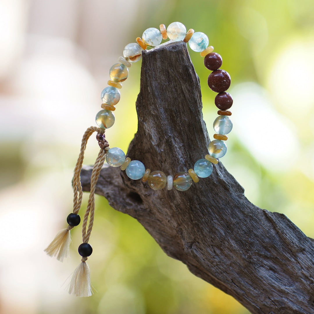 Adjustable Aquamarine and Beryl Beaded Yoga Bracelet - Serene Vibes