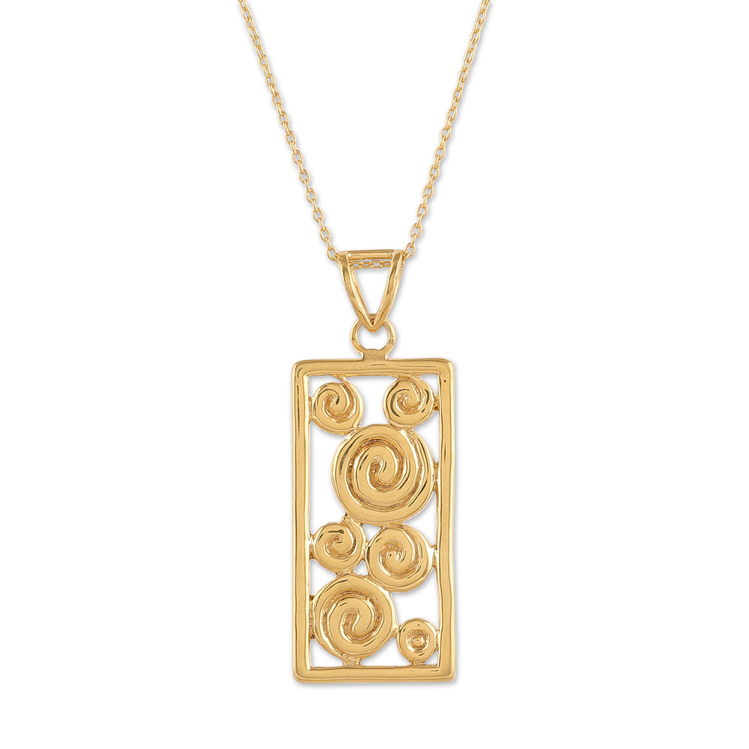 High-Polished Spiral-Patterned Brass Pendant Necklace - Spiral Blast