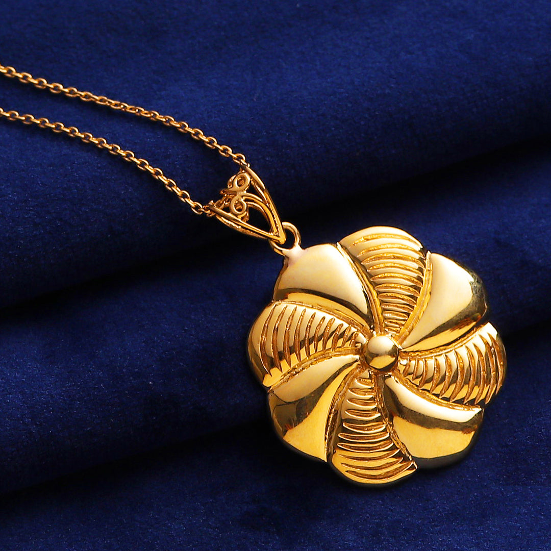 High-Polished Floral Brass Pendant Necklace from India - Glory of the Bloom
