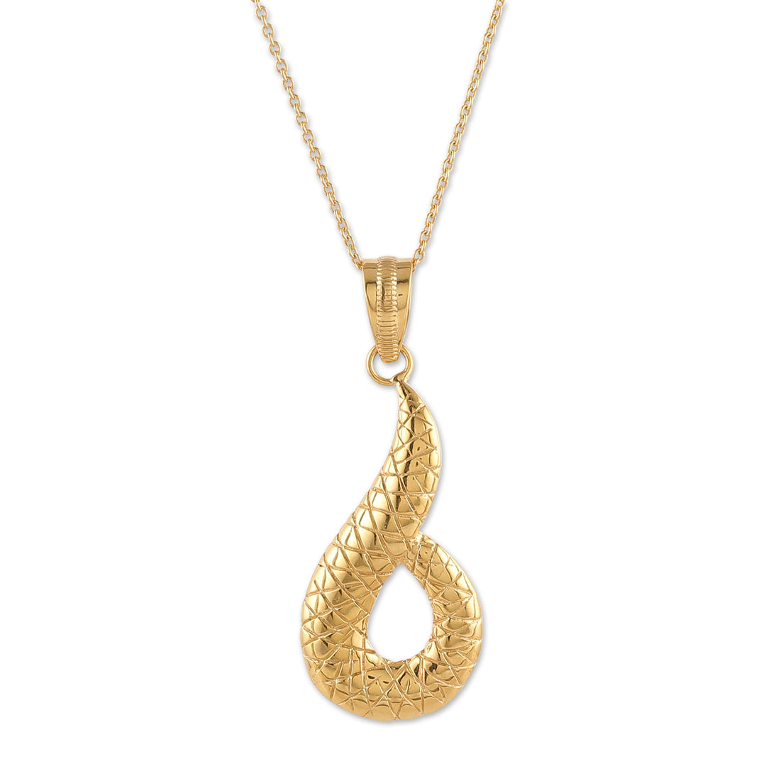 High-Polished Classic Brass Pendant Necklace from India - Victorious Waves