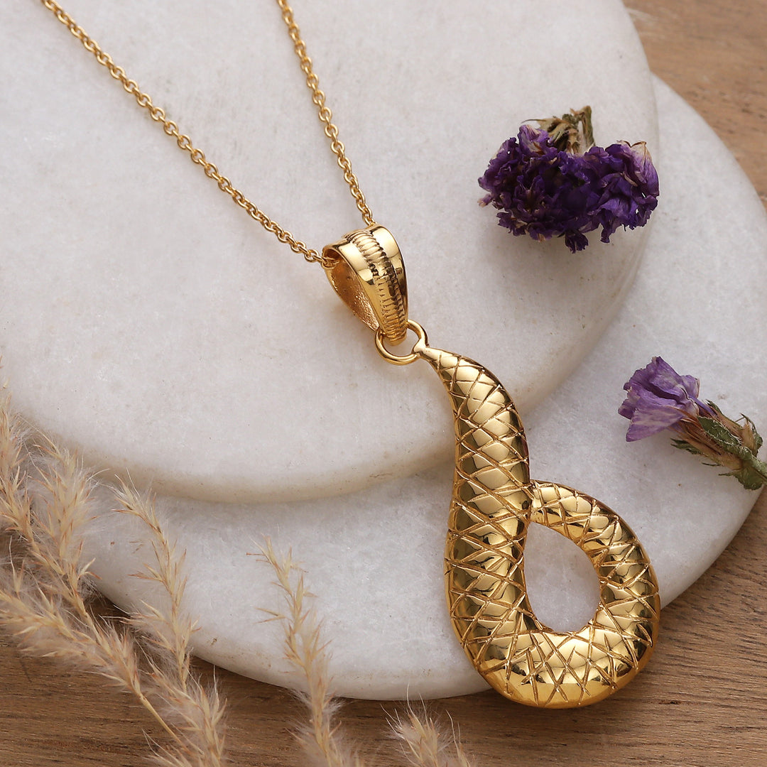 High-Polished Classic Brass Pendant Necklace from India - Victorious Waves