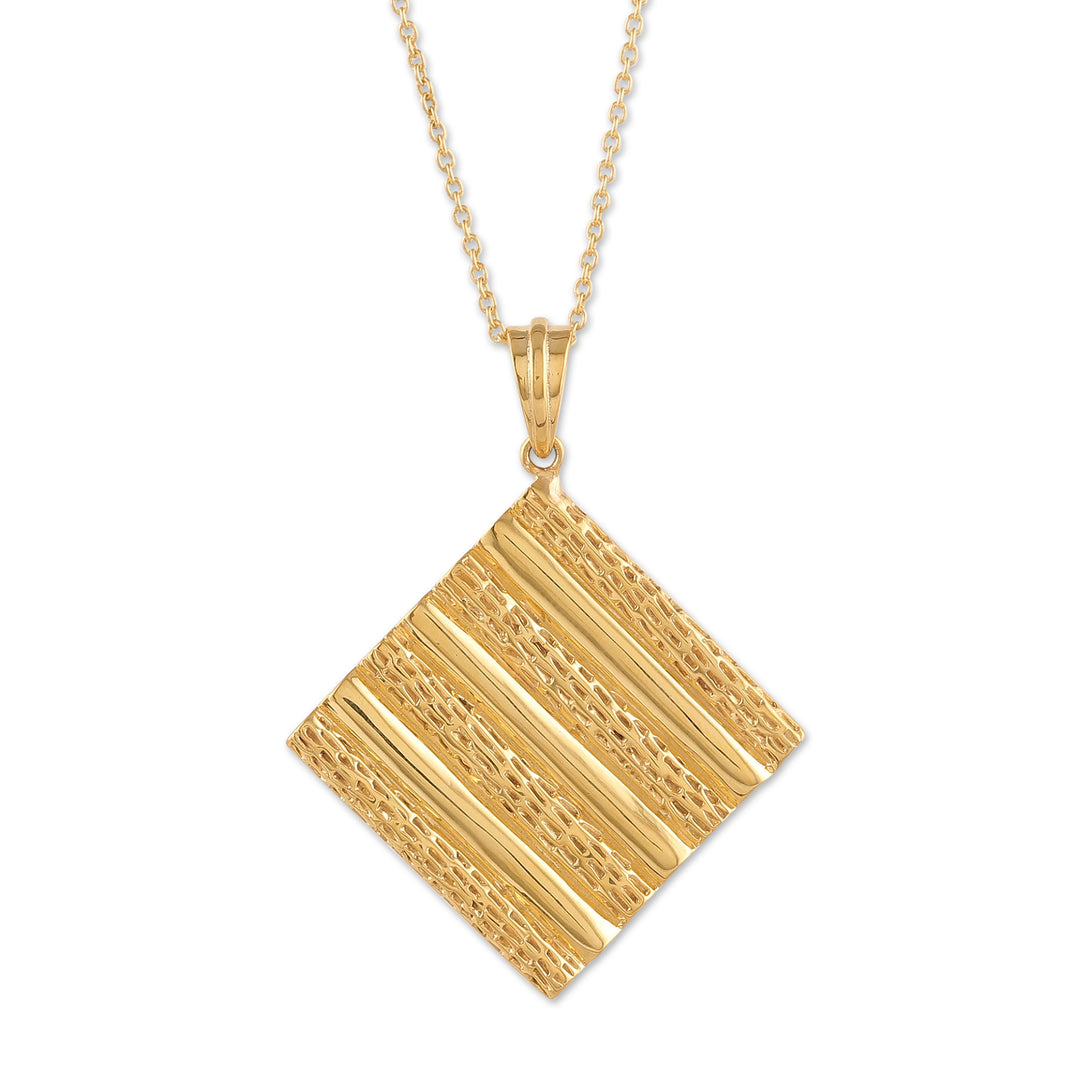 High-Polished Diamond-Shaped Brass Pendant Necklace - Paths of Prosperity