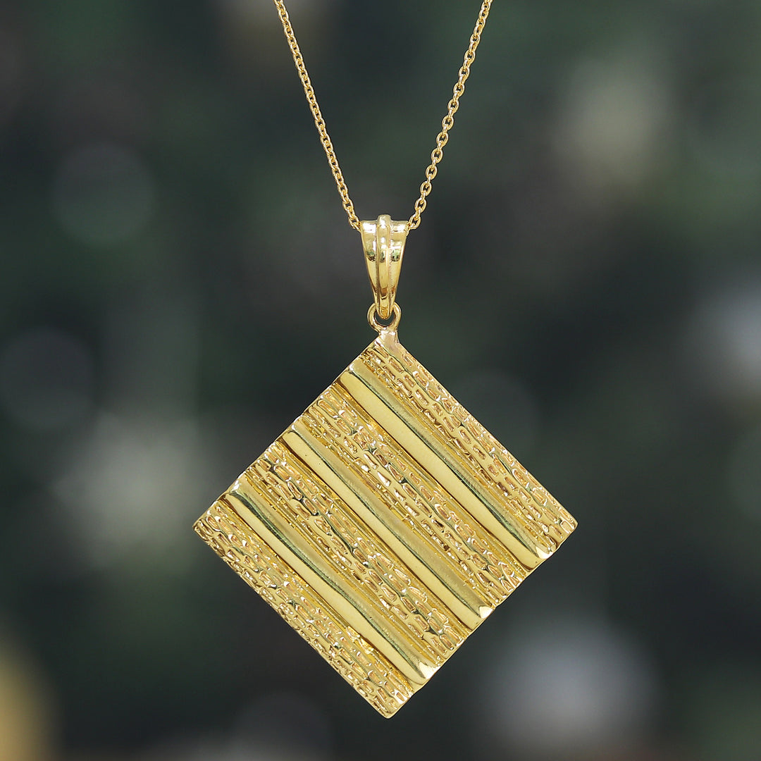 High-Polished Diamond-Shaped Brass Pendant Necklace - Paths of Prosperity