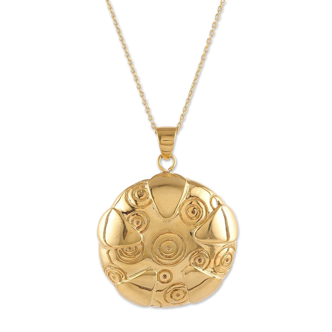 Brass Pendant Necklace with Engraved Patterns from India - Symphony of Balance