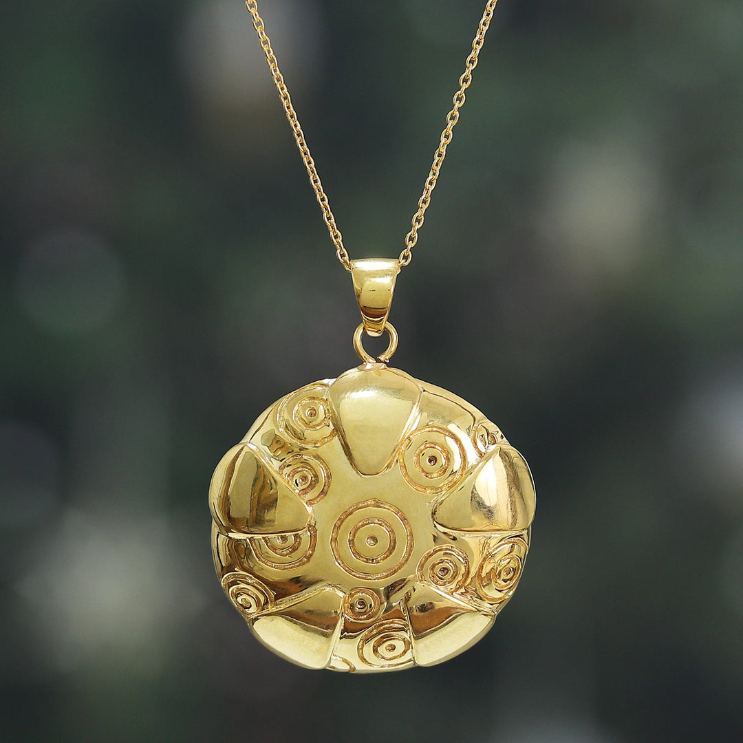 Brass Pendant Necklace with Engraved Patterns from India - Symphony of Balance