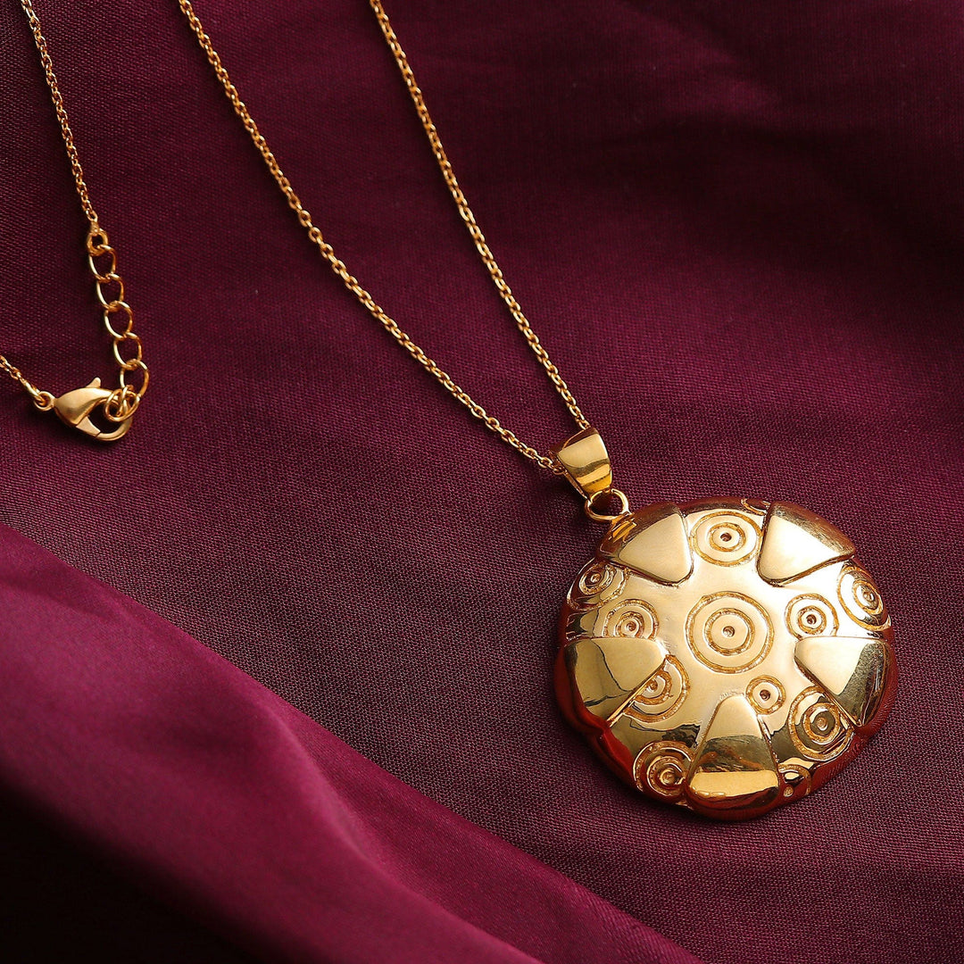 Brass Pendant Necklace with Engraved Patterns from India - Symphony of Balance