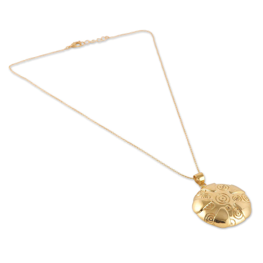 Brass Pendant Necklace with Engraved Patterns from India - Symphony of Balance