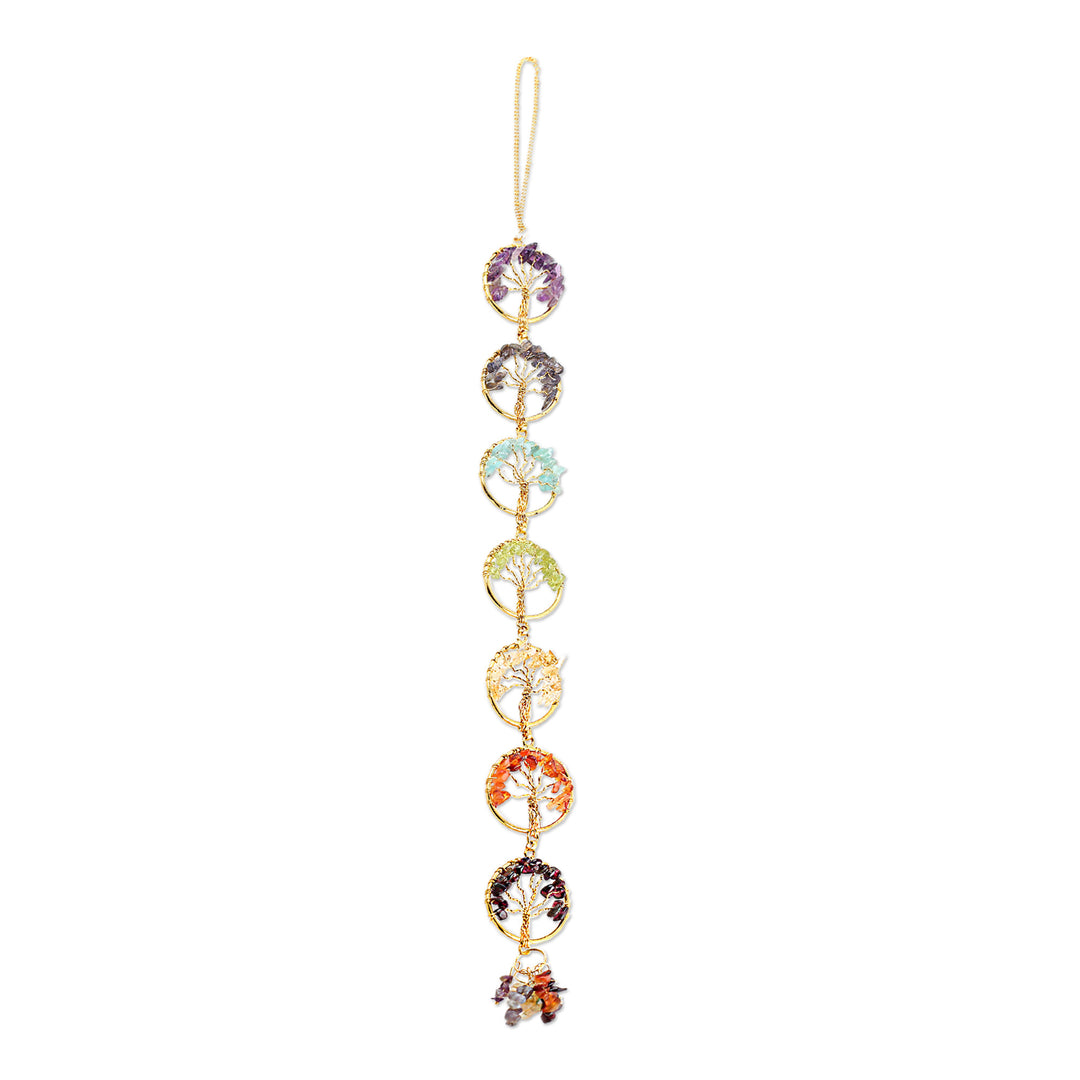 Yggdrasil Tree-Themed Golden Multi-Gemstone Wall Hanging - Yggdrasil's Embrace
