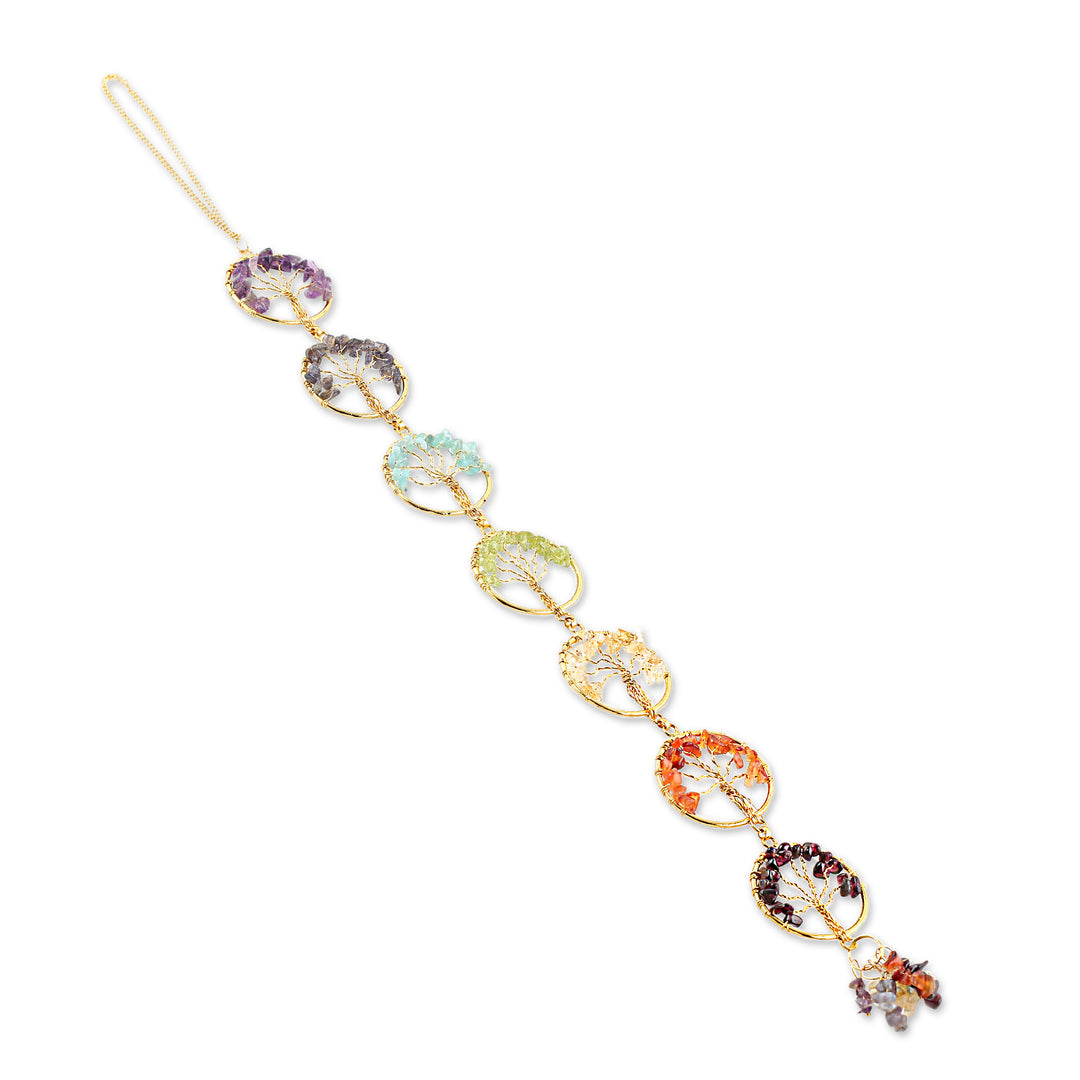 Yggdrasil Tree-Themed Golden Multi-Gemstone Wall Hanging - Yggdrasil's Embrace